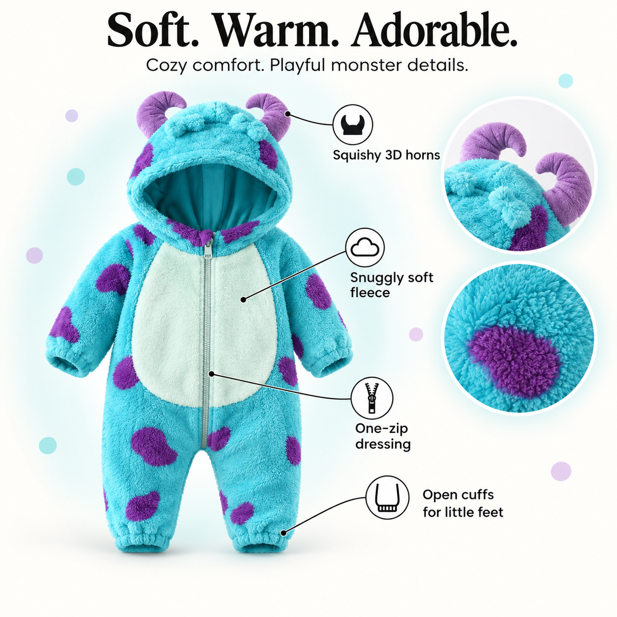 Baby Monster Plush Onesie – Warm All Winter, Easy Zip